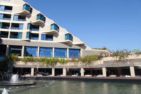 Contemporary building of luxury resort hotel and fountain