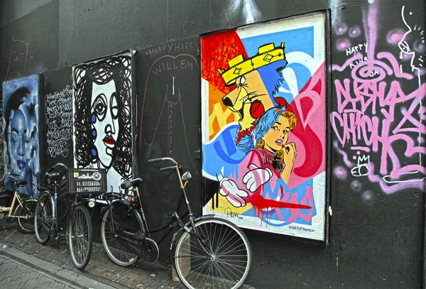 Graffiti decorated wall in center of Amsterdam