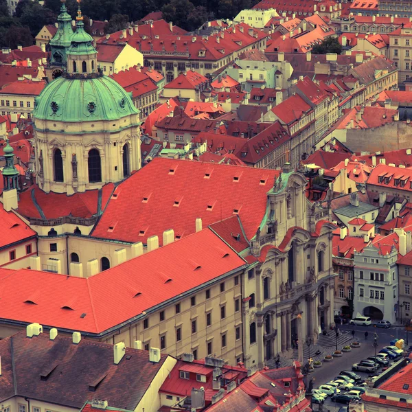 Panorama of Prague Old Town with red roofs, Czech Republic.