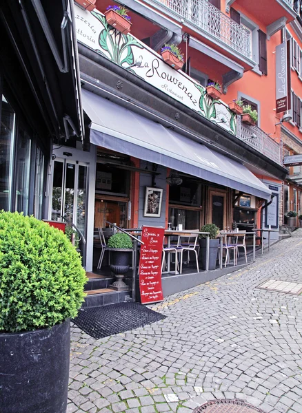 Street restaurant in center of Montreux, Switzerland.