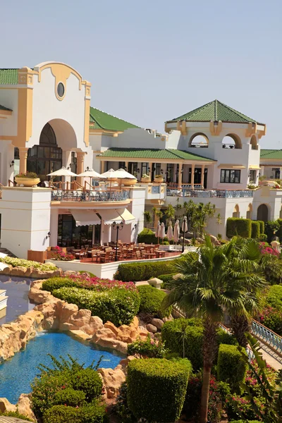 Tropical luxury resort hotel on Red Sea beach in Sharm el Sheikh, Egypt.