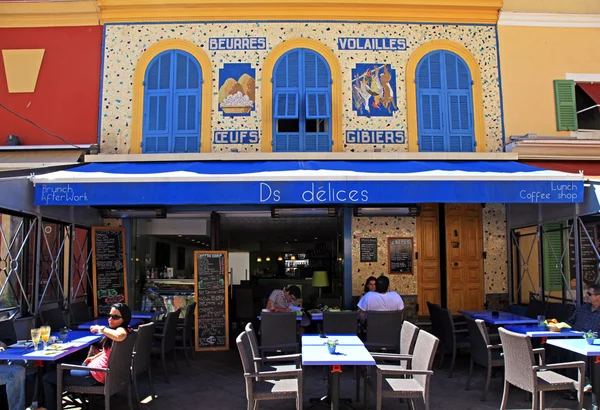 Outdoor cafe with typical french cuisine
