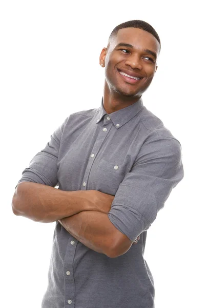Handsome black man smiling with arms crossed