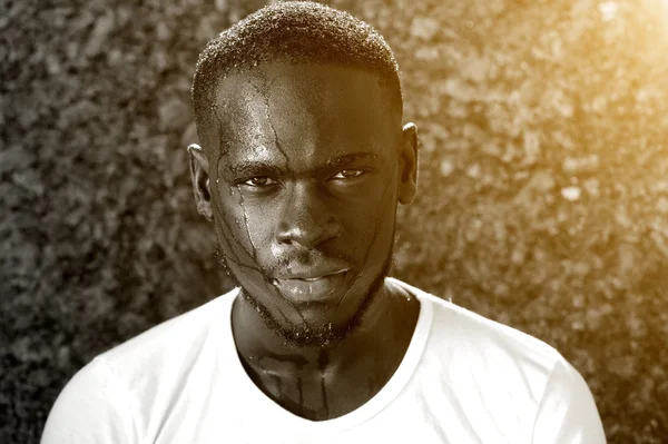 African american man dripping with sweat