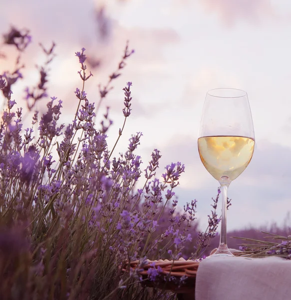 Wine glass and lavender.