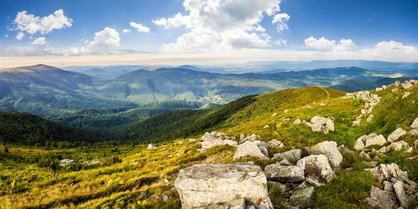 Stones in valley on top of mountain range