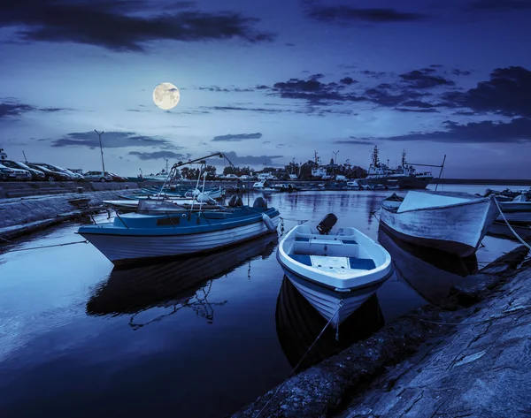 Fishing boats in port of Sozopol at night