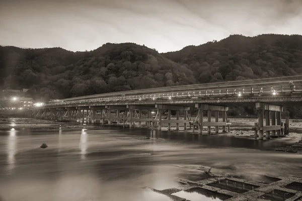 Arashiyama bridge with light trail