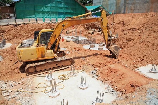 Excavator machine on construction site