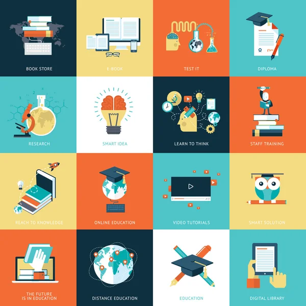 Set of flat design icons for education