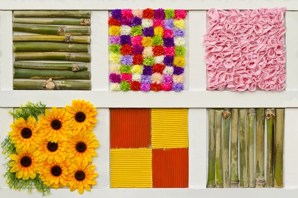 Wall decoration with bamboo,artificial flower, tissue paper and