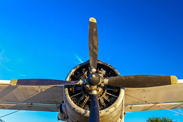 Biplane standing at sunset