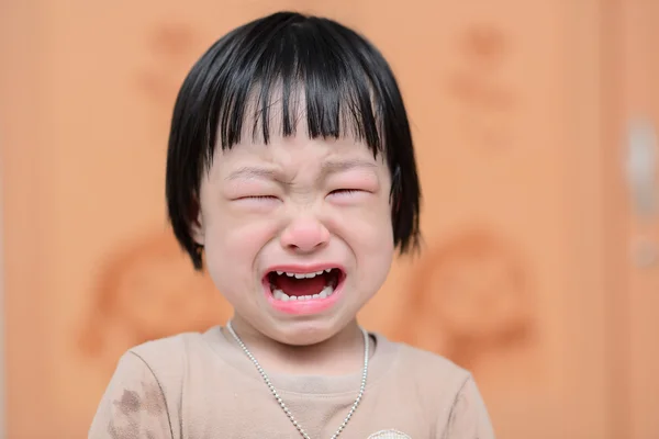 Portrait of a cute little girl crying