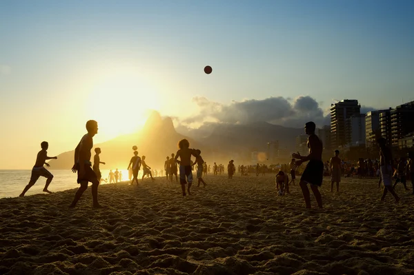 Sunset Silhouettes Playing Altinho Futebol Beach Football Brazil