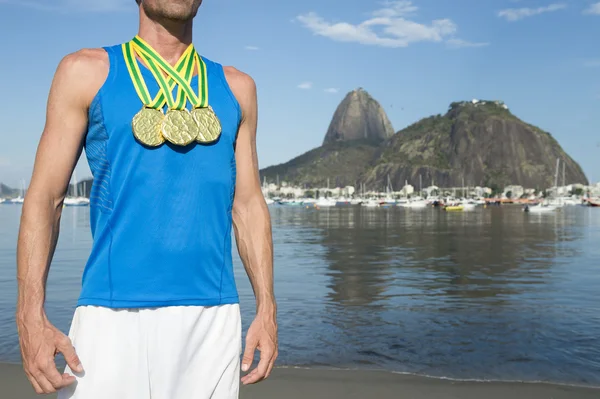 Gold Medal Athlete Standing at Botafogo Beach Rio