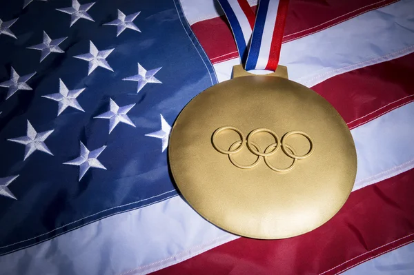 Olympic Rings Gold Medal American Flag