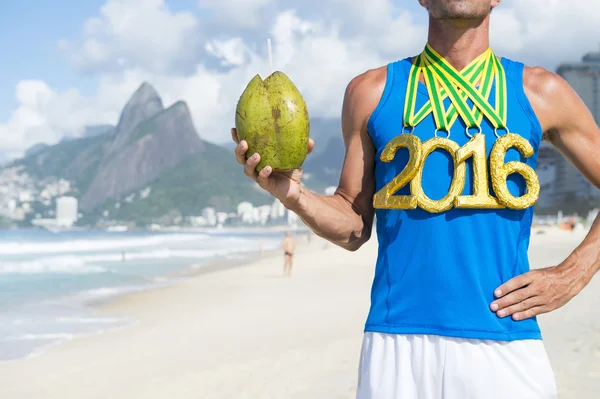 Gold Medal 2016 Athlete Holding Coconut Rio