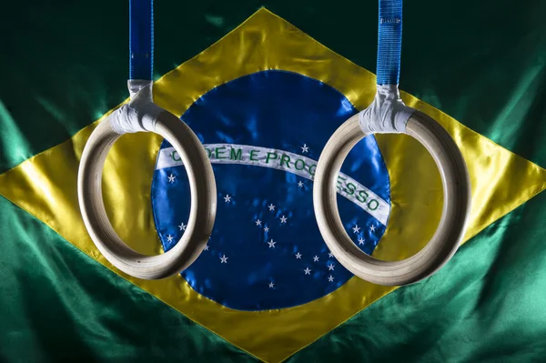 Gymnast Rings Hanging with Brazilian Flag