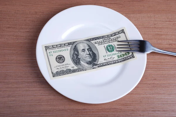 American US Dollar money on white plate