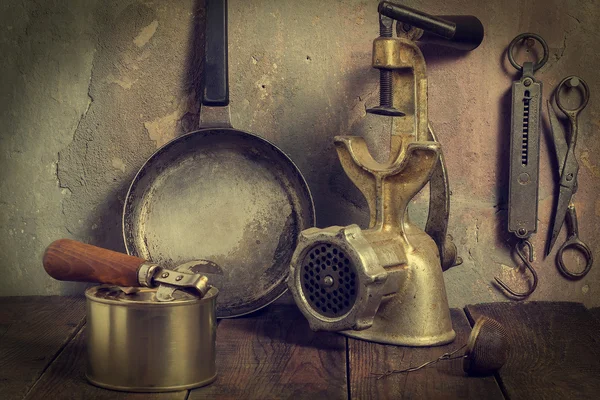 A lot of old kitchen tools - toned photo