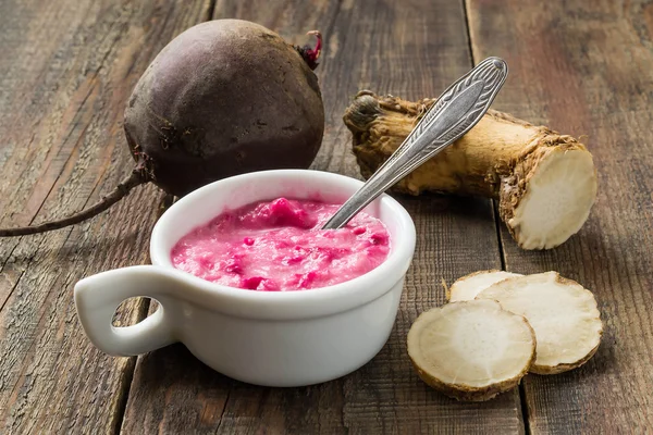 Pungent spice prepared of horseradish with beets