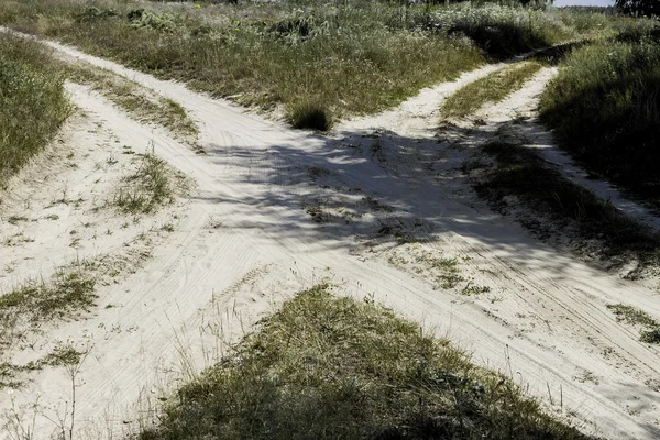 Crossing of several rural countryside dirty roads