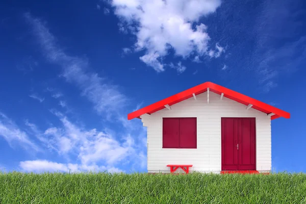 Wooden prefabricated house on the grass