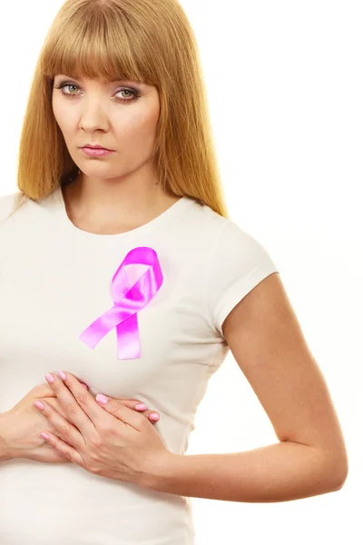 Woman wih pink cancer ribbon