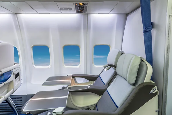 Airplane cabin business class interior view