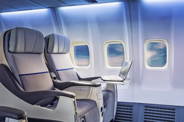 Airplane cabin business class interior