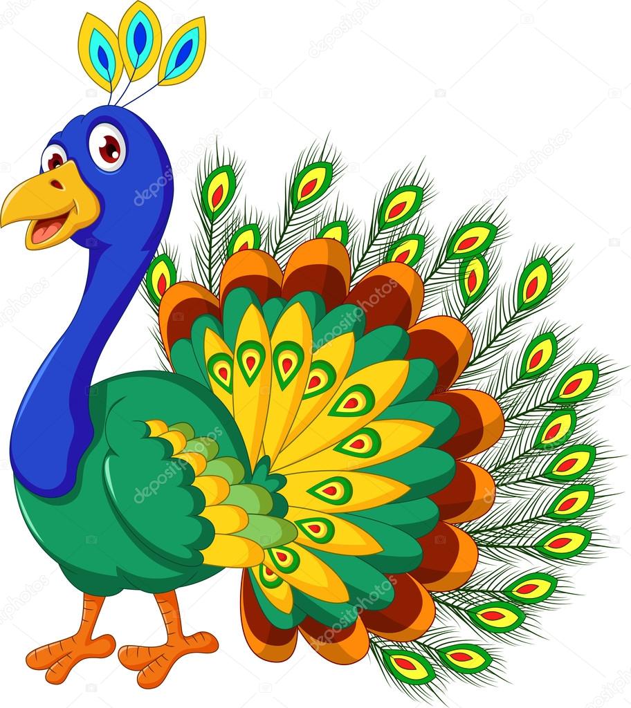 Pavo real dibujos animados posando — Archivo Imágenes Vectoriales