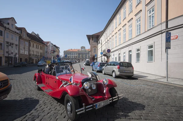 PRAGUE, March 18 :   Sightseeing red retro car convertible. 18, 2016 in Prague - Czech Republic
