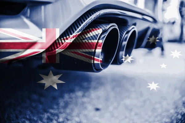 Pollution of environment by combustible gas of a car with blending Australia flag