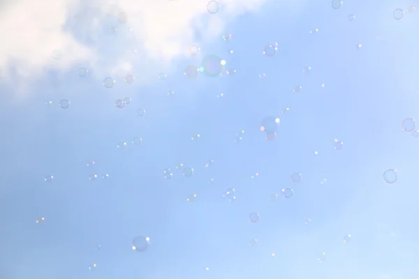 Soap bubbles floating in the air aginst sky