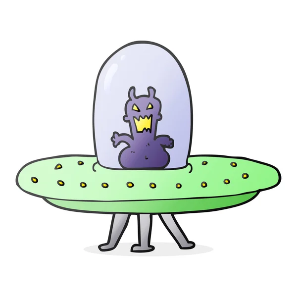 Cartoon alien in flying saucer