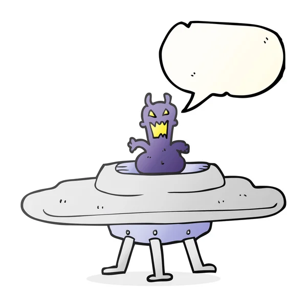 Speech bubble cartoon alien in flying saucer