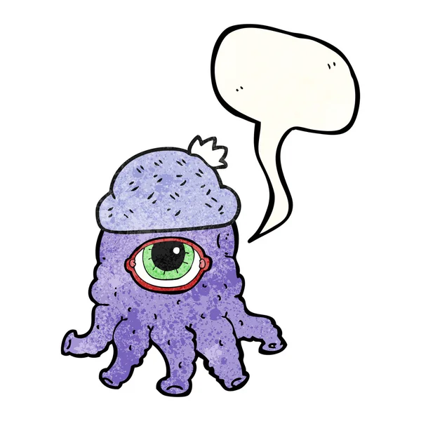 Speech bubble textured cartoon alien wearing hat