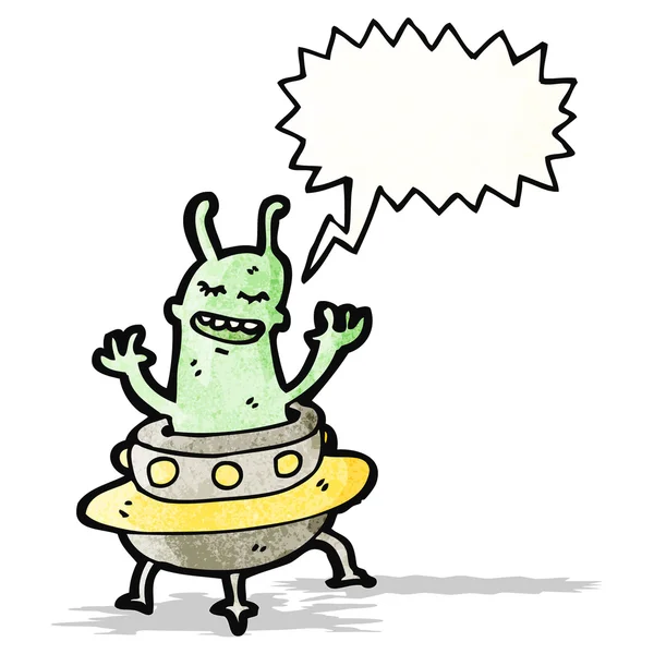 Cartoon alien in flying saucer
