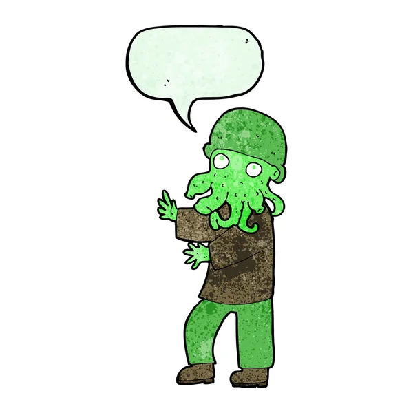 Cartoon alien man with speech bubble