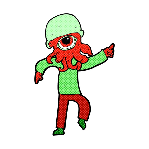 Comic cartoon alien man dancing