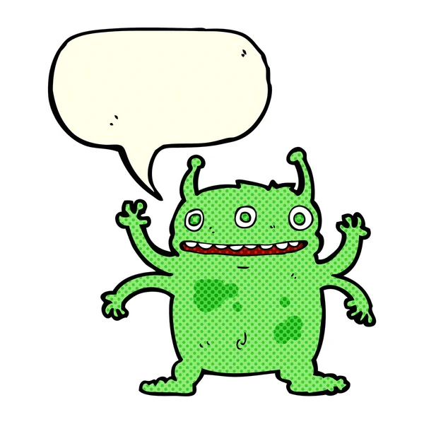 Cartoon alien monster with speech bubble