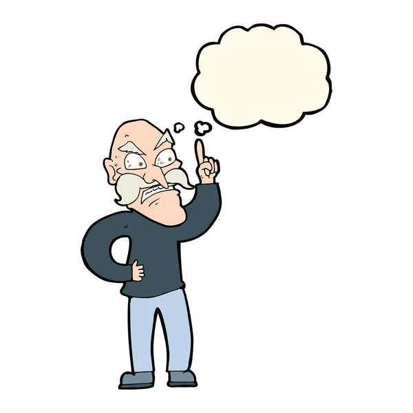Cartoon old man laying down rules with thought bubble