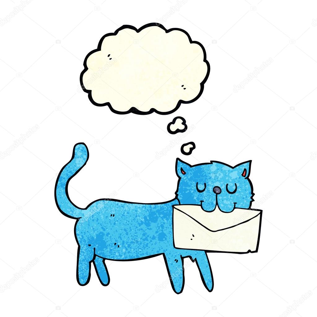 Düşünce balonu harfle taşıyan kedi çizgi film — Stok Vektör