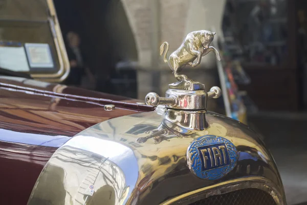 Metal figure of the bull on the hood of the car Fiat rarity. August 5, 2016