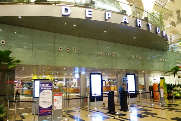 Security personel stands on the entrance of departure hall in Ch