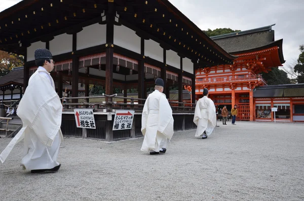Shinto priests prepare for the praying ceremony