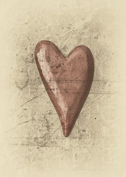 Wooden red heart in grunge style