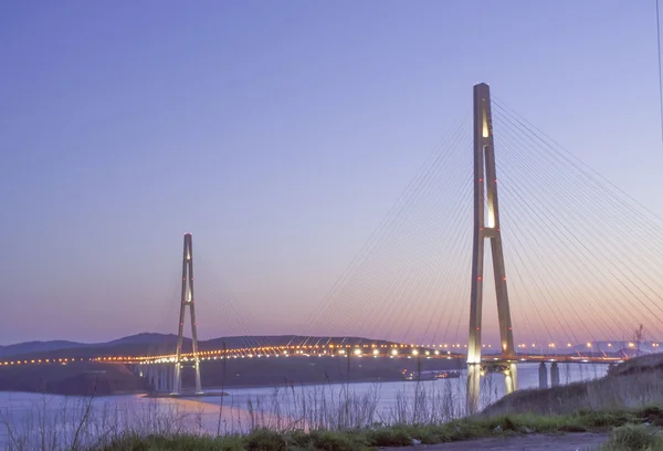 Night sight with bay bridge in Vladivostok russian island