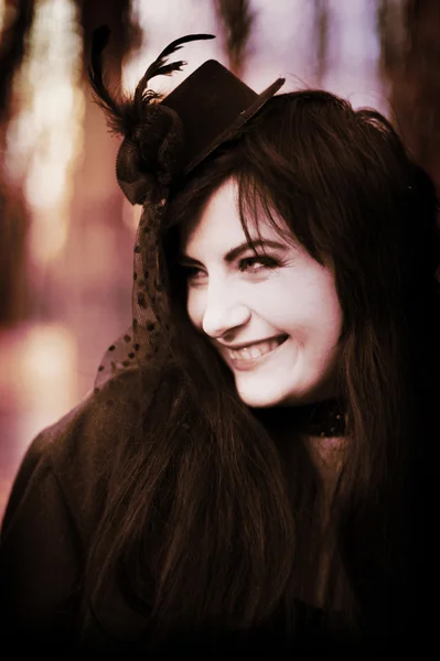 Mademoiselle in Bois de Boulogne Paris, Violinist girl in little black dress, Beauty person, smile, sexual brunette