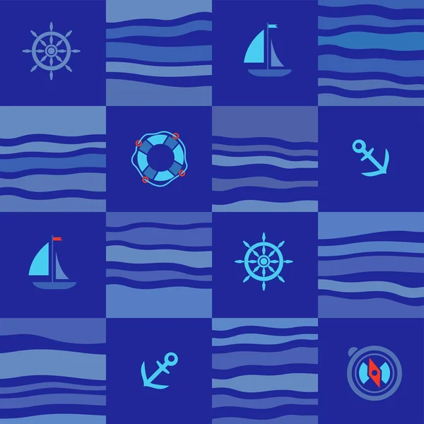 Seamless marine pattern, blue squares.